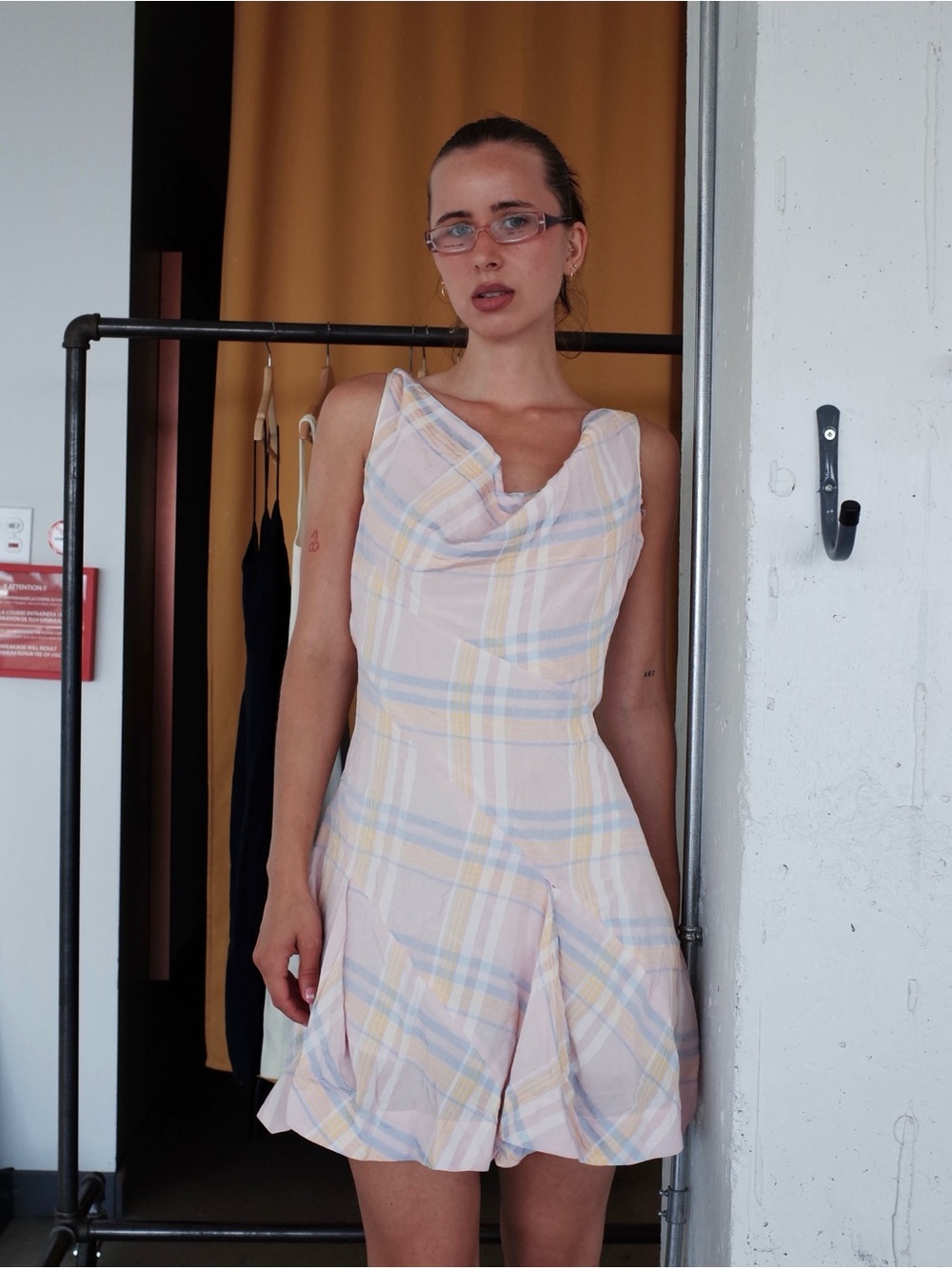Vivienne Westwood circa 2001 Pastel Plaid Mini Dress in Pink and Cream